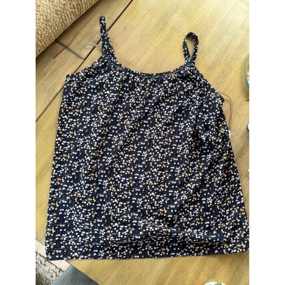 Cotton Bleu Womens XL Navy Blue Ditsy Floral Spaghetti Strap Camisole Tank Top